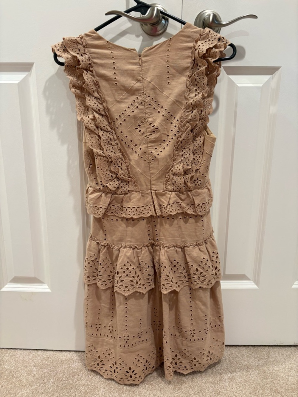 BCBGMaxAzria Tan Eyelet Ruffle Dress Size 2 - Picture 2 of 4